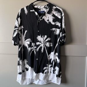 Zara Man Shirt Mens XL Black White Palm Tree Hawaiian Relaxed Fit Button Up